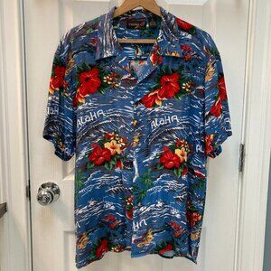 Vintage Thums Up Rayon "Aloha!" Hawaiian Short Sleeve Camp Shirt Size Small